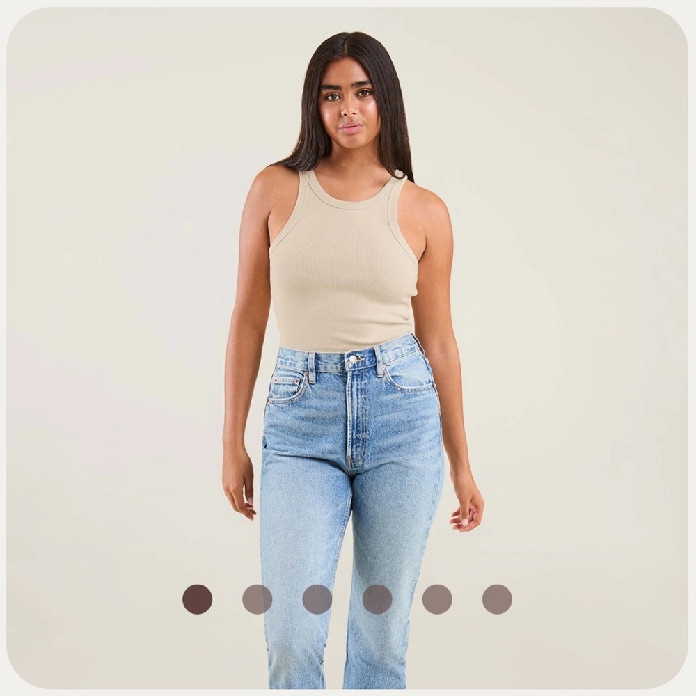 Nuuds Essential Rib Tank Top Beige Neutral Fitted Basic Size S EUC